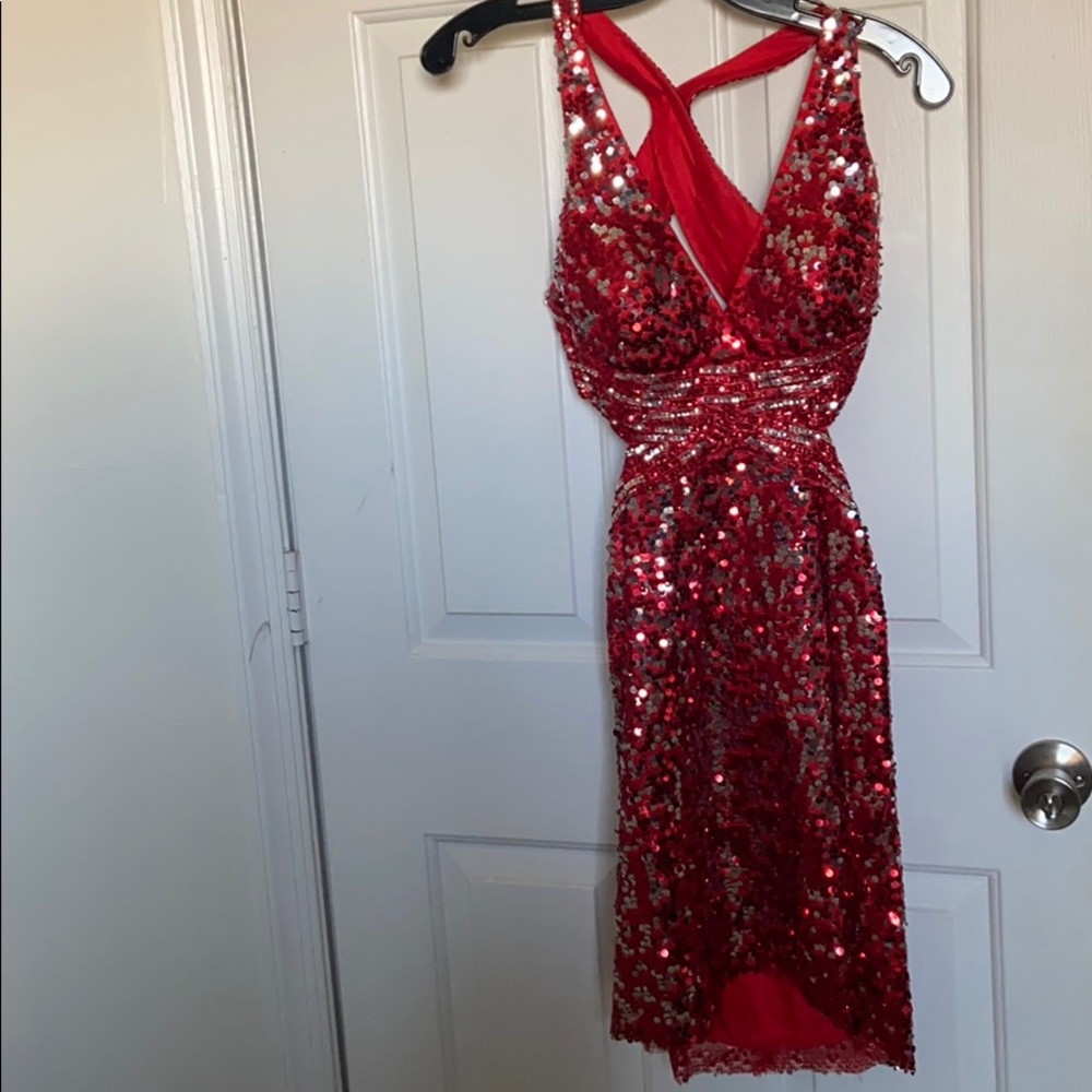 Red short sequined formal dress